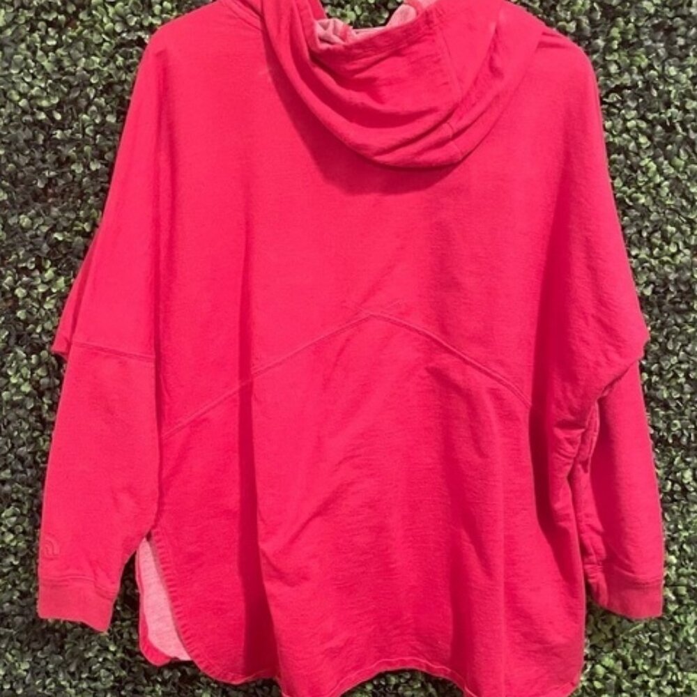The North Face Women's L Knit Top Hooded Dark Pink Relaxed Fit Terry Knit